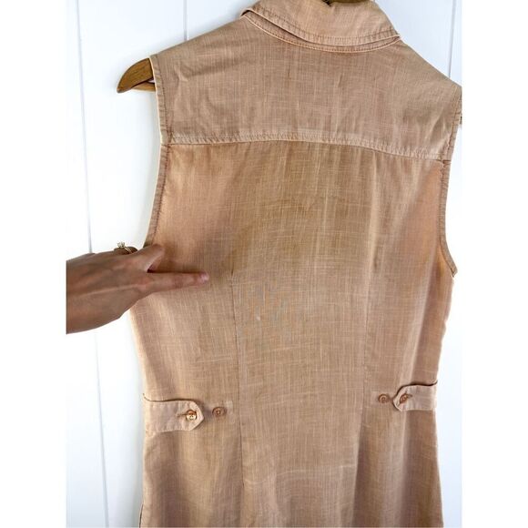 Anthro LEVEL 99 Tan Tencel Button Down Sleeveless Shirt Dress Sz S $112 - Picture 9 of 9